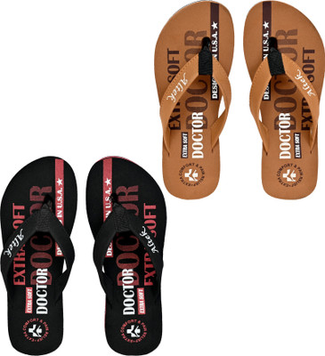 Altek Men Flip Flops(Black, Tan , 5)