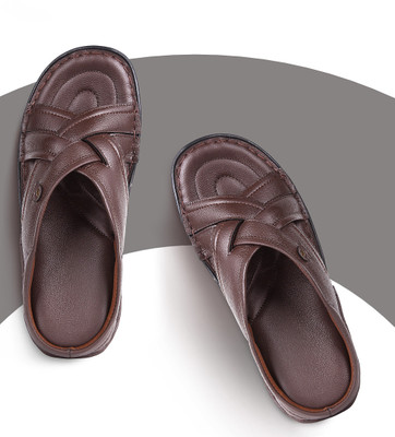 Feather Leather Men Slippers(Brown , 7 UK/India)