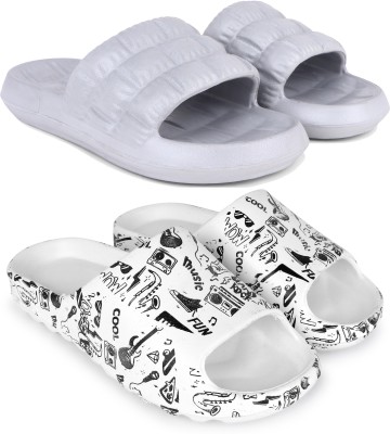 Pampy Angel Men Slides(Grey, White , 9)