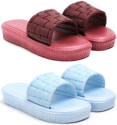 Tellinn Women Slides(Maroon, Blue , 8)