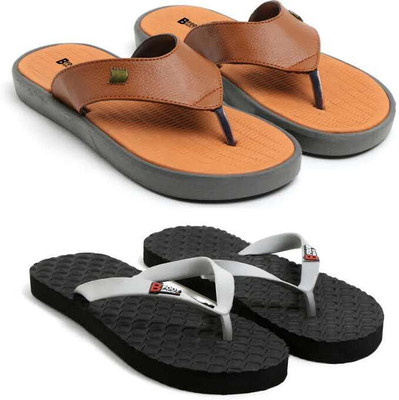 BFOOT Men Flip Flops(Green, Navy , 7)