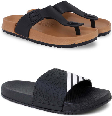 KAPYANSH Men Slippers(Beige, Black , 6)