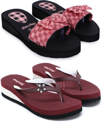 Bizwiz Women Slippers(Pink, Maroon , 7)