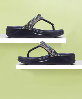 CROCS Women Women's Crocs Boca Medallion Wedge Flip Flops(Navy , 8 UK/India)