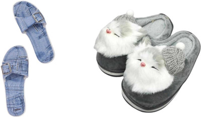 Belgium Beauty Women Flip Flops(Blue, Black , 5)