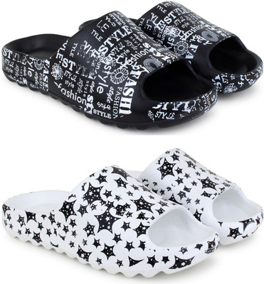 KAPYANSH Men Slides(Black, White , 10)