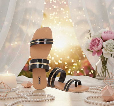 AZKAR Women Flip Flops(Black , 7)