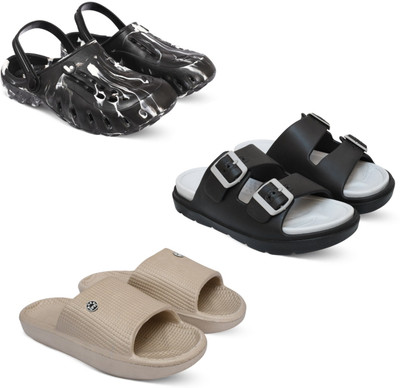 Acorn Men Slides(Black, Grey, Beige , 8)