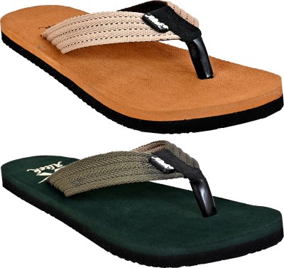 Altek Men Flip Flops(Tan, Green , 8)