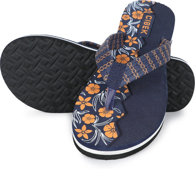 CIBEK Women Comfortable Stylish and Trending Colorful Printed Slippers Flip Flops(Navy , 6)