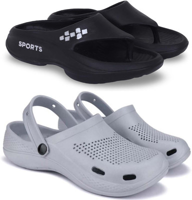 KAPYANSH Men Slippers(Black, Grey , 9)