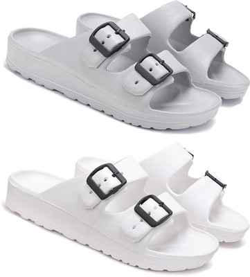 Earton Men Slides(White, Grey , 7)