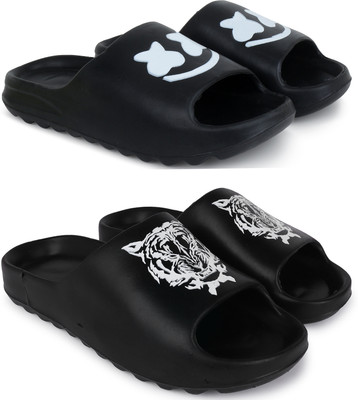 KAPYANSH Men Men Classic, Lightweight, Flipflops, Slipper, Slides, Chappal, Sliders Pack of 2 Slides(Black, Black , 6)