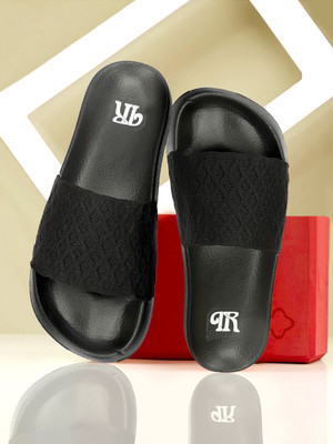 P R SHOES Men Slides(Black , 10)