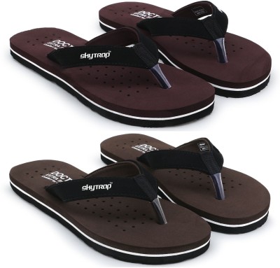 Skytrap Women Flip Flops(Black , 5)