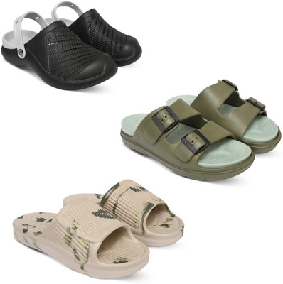 Acorn Men Slides(Black, Olive, Beige , 6)