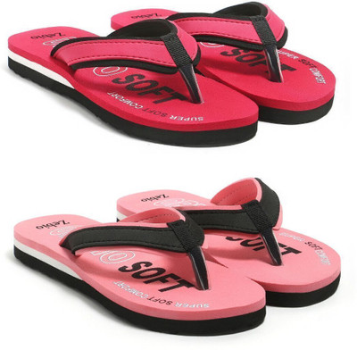 zebio Women Slippers(Red, Pink, Black , 5)
