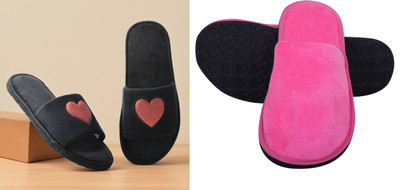 Y key Women Flip Flops(Pink, Black , 7)