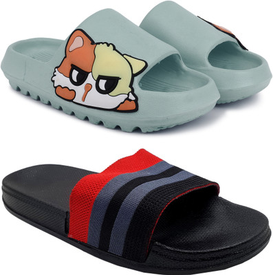 Kapani Fashion Women Women Combo Pack of 2 Lightweight Flipflops, Slipper, Slides (Green, Black , 6) Slides(Green, Black , 6)