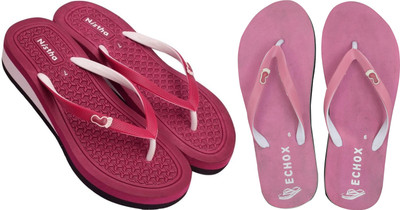 NISTHA Women Flip Flops(Maroon, Pink , 8)