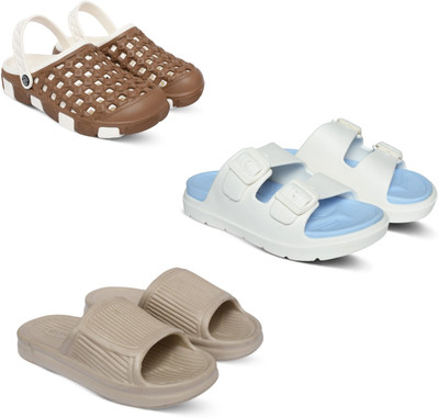 Acorn Men Slides(Brown, Blue, Beige , 7)