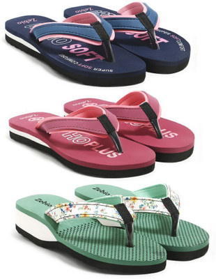 zebio Women Womens Soft Ortho Slippers | Daily Use Anti-Skid Ladies Flip Flops Slippers(Navy, Pink, Pink, Green , 4)