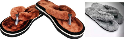 rexizone Women Flip Flops(Brown, Grey , 6)