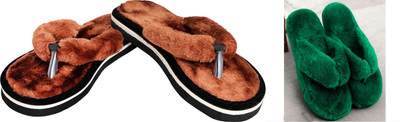 rexizone Women Flip Flops(Brown, Maroon , 6)