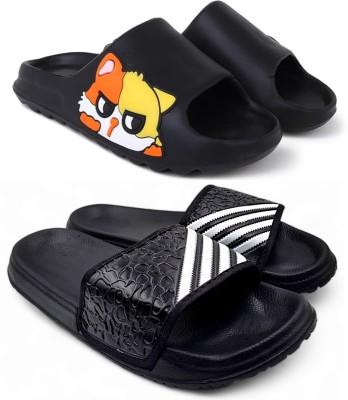 KAPYANSH Men Slides(Black, Black , 7)