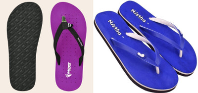 DASHNY Women Flip Flops(Purple, Blue , 8)