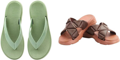 Shivaru trader Women Slippers(Brown, Green , 4)