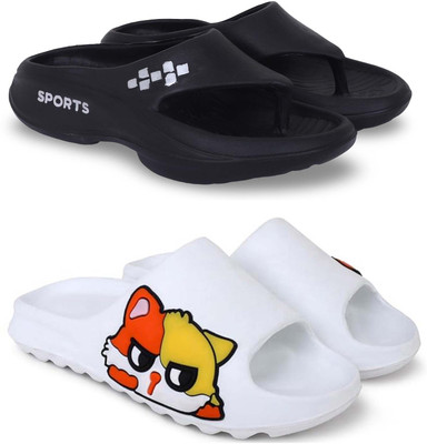 Kapani Fashion Men Slippers(Black, White , 8)