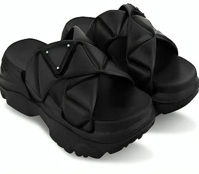 shoptegic Women Flip Flops(Black , 6)