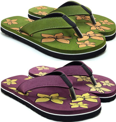 VAHMAH Women Slippers(Green, Purple , 7)