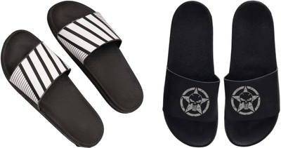 nvisan Men Slides(Black, White , 10)