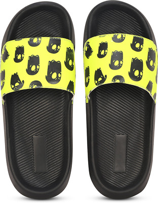 AMDRO Men Slides(Black, Yellow , 8)