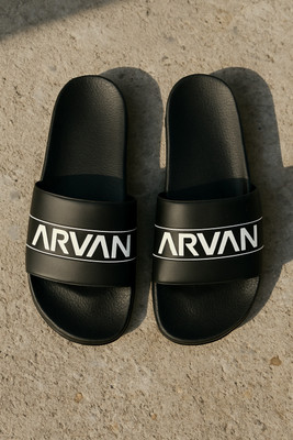 ARVAN Men Slides(Black, White , 9)