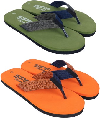 SPF Men Slippers(Olive, Orange , 8)