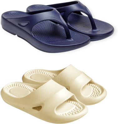 Feel alive Men Slippers(Blue, Beige , 10)