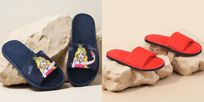 Y key Women Flip Flops(Red, Navy , 6)