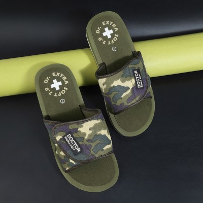 DOCTOR EXTRA SOFT Men Gents Orthopaedic and Diabetic Camo Ortho Care Velcro Adjustable Strap Super Comfort Dr.Sliders Flipflops and House Slippers for Men’s and Boy’s Slides(Olive 8)
