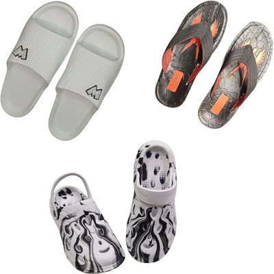 BLIBBERS Men Slippers(Grey, Black, Off White , 6)