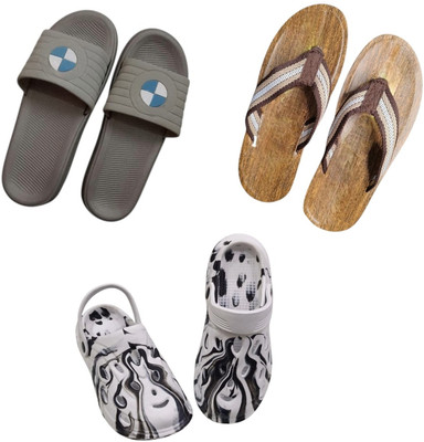 BLIBBERS Men Slippers(Grey, Brown, Off White , 9)