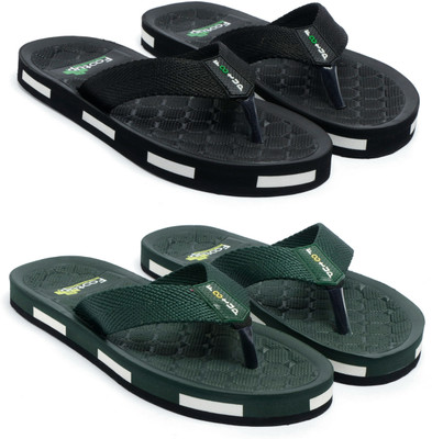 Footup Men Slippers(Black, Green , 8)