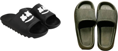 Sirex Men Slides(Black, Green , 6)