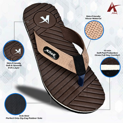 Altek Men Flip Flops(Brown , 9)