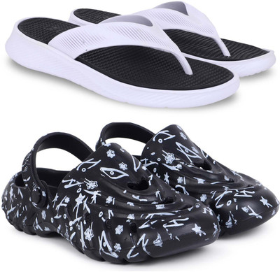 Kapani Fashion Men Slippers(Black, White , 6)