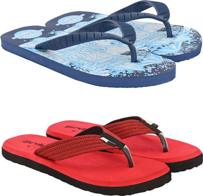 BIRDE Men Pack Of 2 Combo Comfortable Slippers & Flip Flop For Men Flip Flops(Blue, Red , 10)