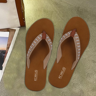 kOWUS Women Slippers(Tan , 4)
