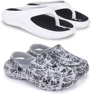 Kapani Fashion Men Slippers(White, Grey , 7)